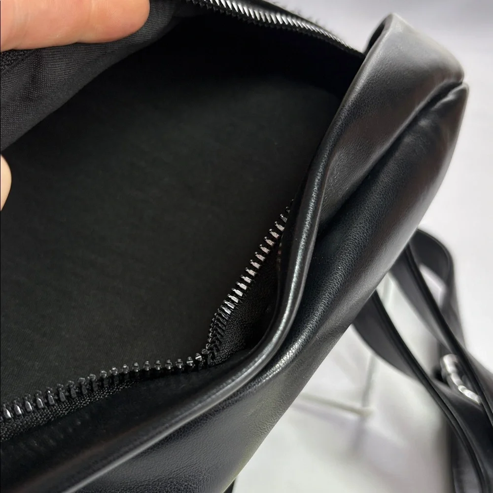 Black Sleek Manmade Belt Sling Crossbody Bag